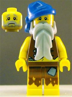 LEGO Minifigure-Pirate Vest and Anchor Tattoo, Gray Beard, Blue Bandana (Castaway)-Pirates / Pirates II-PI100-Creative Brick Builders